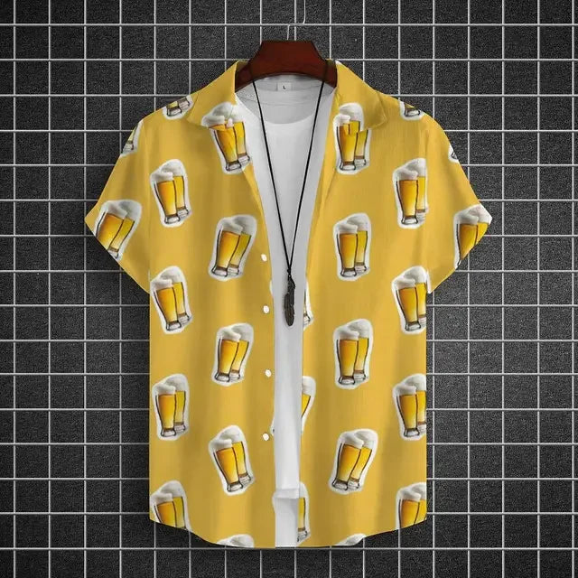 Hawaiian Shirt For Men 3d Beer Printed Short Sleeve Party | SAMAG
