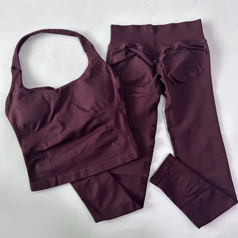 1-2pcs Gym Set Women Backless Tank Tops High Waist Scrunch Seamless Shorts High Waist Yoga Leggings Workout Sets Gym Suit