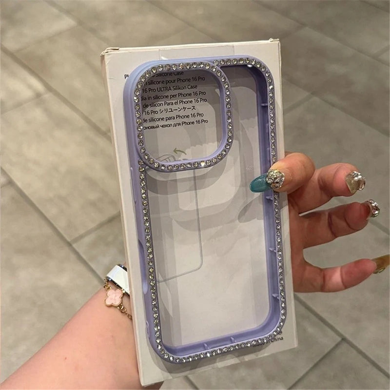 Luxury Transparent Diamond Jewelled Phone Case For iPhone 12 13 14 15 16 17 Pro Max Plus Glitter Clear Bumper Back Cases Cover