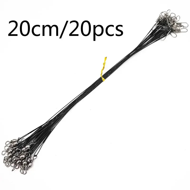 OUTKIT 20PCS/lot Fishing Lure Trace Rope Wire Leader Line Swivel Tackle Spinner Shark Spinning With 15CM, 20CM, 24CM, 30CM Pesca