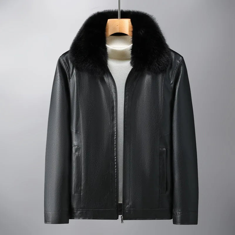 Autumn Winter New Men's Thickened Leather Jackets Fashion Solid Plush PU Leather Coats High Quality Men Warm Windbreaker Jackets
