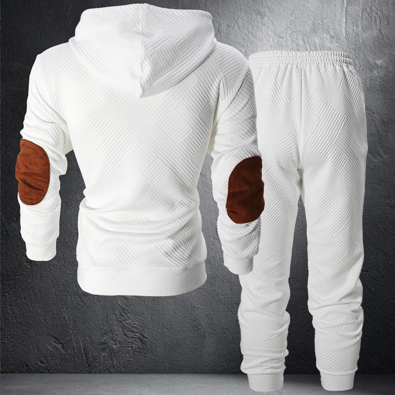 Men's Diamond Jacquard Hooded Outfits, White Half Button | SAMAG