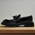 British Style Genuine Leather Platform Square Toe Carving Slip On Dress Shoes Handmade Cowhide Tassels Solid Color Men Loafer