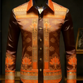 New men's long sleeved shirt with gold lotus 3D printed | SAMAG