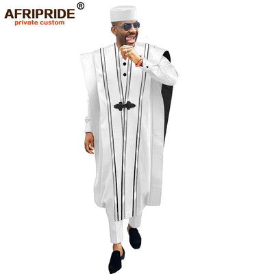 African Men Clothing Agbada Robe Dashiki Shirts Ankara Pants Tribal Hat Wedding Evening Outfits 4 Pieces AFRIPRIDE | SAMAG
