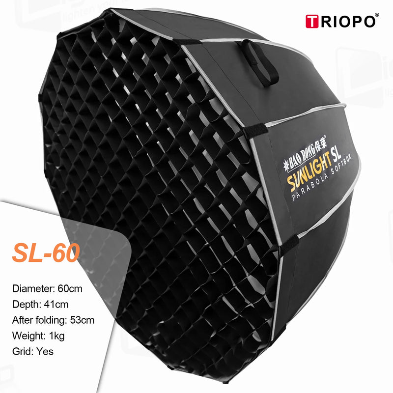 60cm Foldable Deep Parabola Softbox 12 Sided Flipped Lighting Box Bowens Mount Quick Installation Softbox Diffuser
