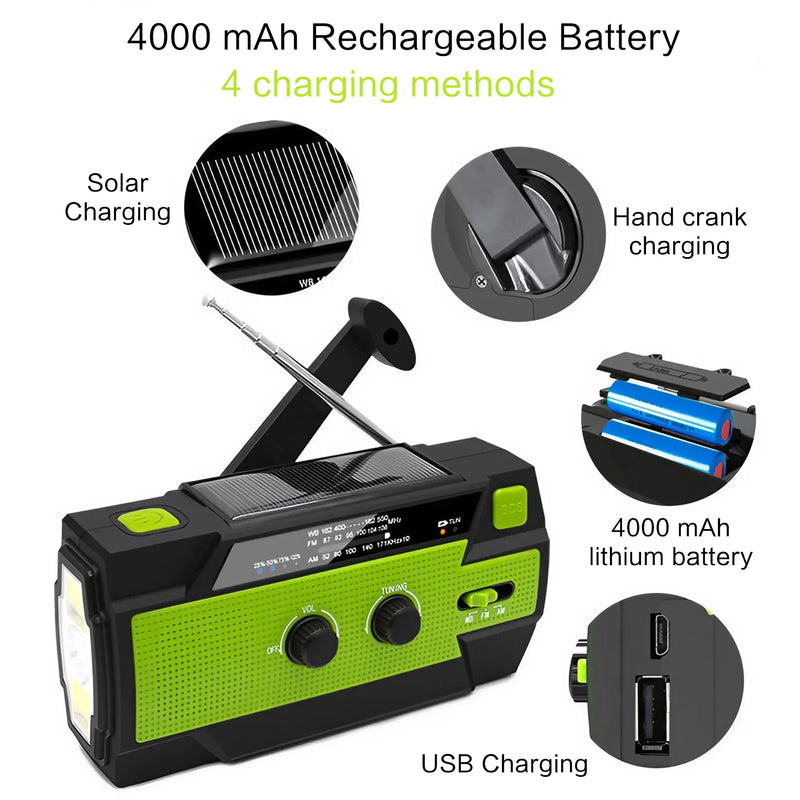 Portable Solar Hand Crank AM/FM Radio for Survival,Rechargeable Battery Powered Radio,USB Charger,Flashlight,Reading Lamp
