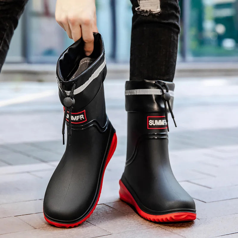 Short Tube Rain Shoes Men's Rubber Boots Waterproof Platform Booties Outdoor Non-slip Rain Boots Men Kitchen Working Rain Boots