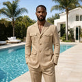 Linen Summer Safari Suits For Men 2 Pieces Separates Blazer Pants Set Casual Outfit For Beach Wedding Prom Party Man Suit