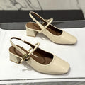 Women's Comfortable Block Heel Slingbacks, Adjustable Buckle Square Toe Casual Shoes, Versatile Spring Summer Heels for Women