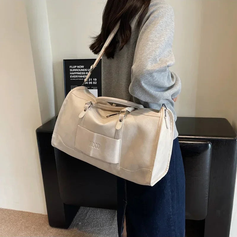 NamcheBarwa Large Travel Bag Pu Leather Golf Boston Bag Shoulder Handbag Leisure Sports Fitness Suitcase Weekender Duffle Bag
