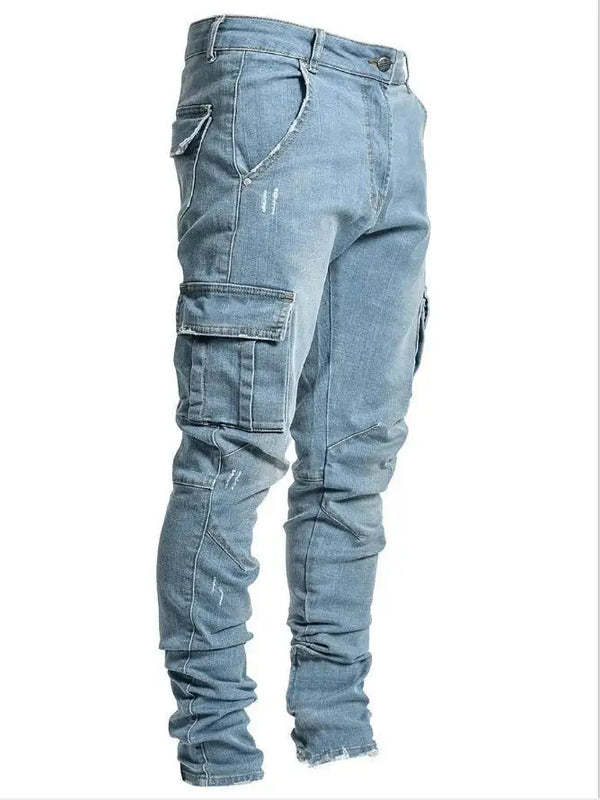 New Jeans Men Pants Wash Solid Color Multi Pockets Denim | SAMAG