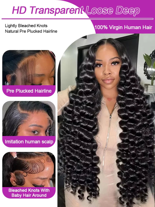 30 40 Inch Loose Water Wave 13x6 Lace Front Human Hair Wig Brazilian Deep Wave 13x4 360 HD Lace Frontal Wig Curly Wigs For Women