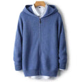 Men 100% Merino Wool Sweater Hooded Zipper Cardigan Autumn Winter Thickened Knit Large-size Jacket Long Sleeved Sportswear Coat