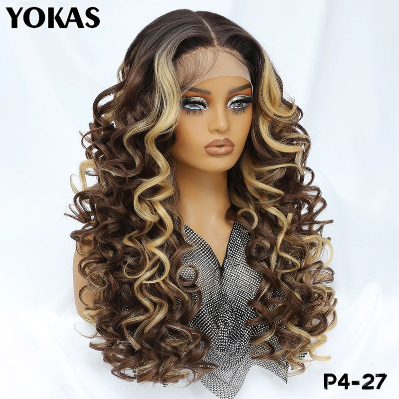 24 Inch Synthetic Lace Front Wigs For Black Women Curly Afro Lace Wigs for Afro Women Chocolate Brown Lace Front Wigs For Woman