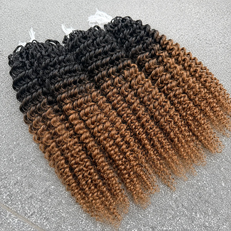 Premium Crochet Human Hair Brown Kinky Curly 100% Unprocessed Human Feather Human Crochet Hair Pre Looped #TB 30 Feather Crochet Hair Extensions Invisible Miracle Knots Crochet Boho Braiding Hair For Elegant Women