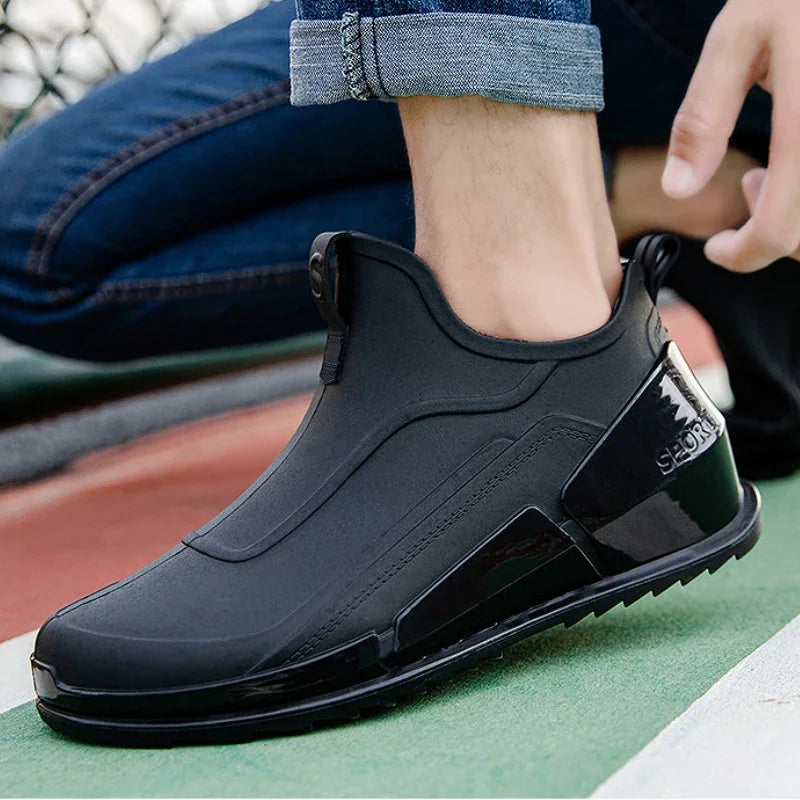 Men's Rain Boots Ankle Waterproof Shoes Men Casual Fishing Work Shoes Slip on Non-slip Rain Shoes Womens Kitchen Rubber Shoes