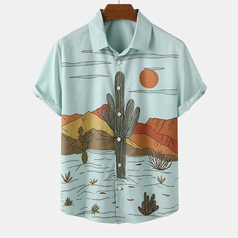 Desert Cactus Shirt for Men 3D Print Summer Hawaiian | SAMAG