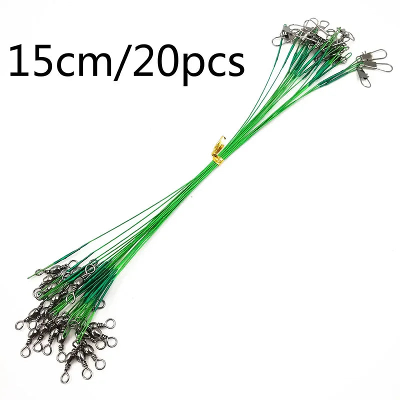 OUTKIT 20PCS/lot Fishing Lure Trace Rope Wire Leader Line Swivel Tackle Spinner Shark Spinning With 15CM, 20CM, 24CM, 30CM Pesca