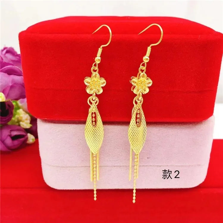 NovaGlod  24K real gold summer tassel earrings for women's fashion 9999 real gold earrings flower gold jewelry accessories