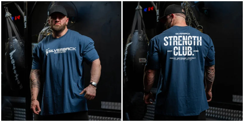 STRENGTH CLUB Oversized Loose Running T-Shirts Mens Gym Fitness Sports Half Sleeve T Shirt Training Bodybuilding Clothing Tee