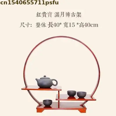 Miniature Ebony Decorative Shelf Coffee Tea Sets Wood Pedestal Figurines Vase Flower Pot Circular Decor Frame Bonsai Plant Rack
