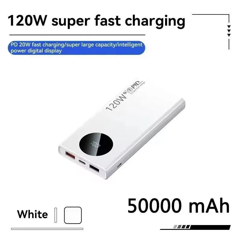 Lenovo 500000mAh Power Bank 120W Super Fast Charging PD20W Dual Way Digital Display Airplane Safe CCC For iPhone Samsung Xiaomi