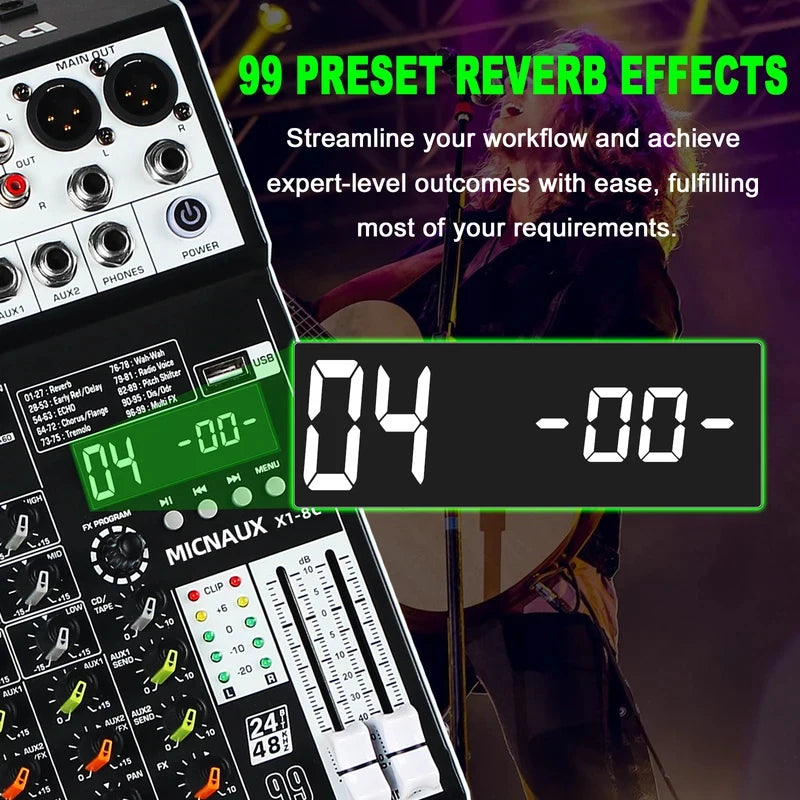 MZX 4/6/8/10-Channel Professional Audio Mixer Console With 99 DSP Effects Bluetoth5.0 USB Mixing Board Dj Mixer Stage Equipment