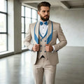 3 Pieces Men's Slim Fit Wedding Tuxedo Beige Groom Prom Dinner Blazer Vest Pants Set Classic Business Formal Suit for Men