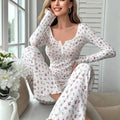 Women Autumn Winter Sleepwear Floral Print Lettuce Trim | SAMAG