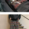 Wide leg pants Men's Vintage Geometric Knitted jacquard pants Casual Straight  Pants Ethnic Tribal Style Winter Trousers man