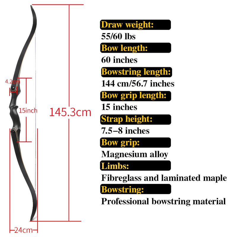 Lbs Archery Recurve Bow 60 Inch Black Hunting 15" | SAMAG