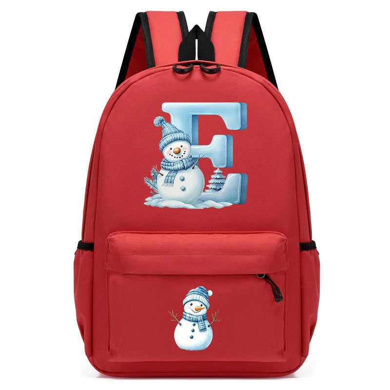 Xmas Snowman Alphabet A-Z Print Backpack for Toddler Girls Boys Schoolbag Holiday Lightweight Kindergarten Kid Daily School Bag