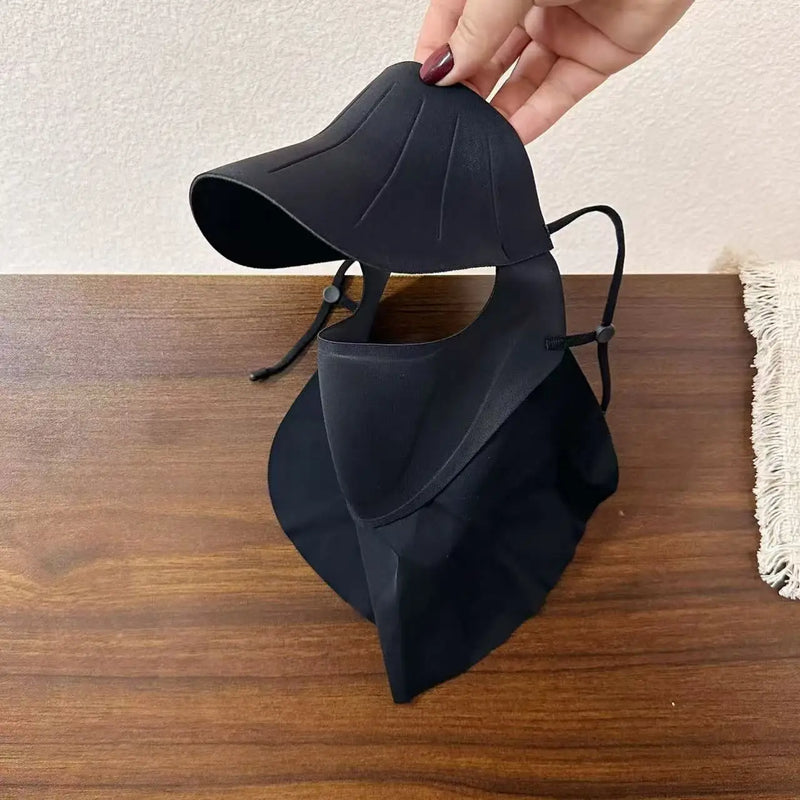 Sun Protection Integrated Face Mask Hat Ice Silk Breathable Full Face Cover UV Resistant Summer Outdoor Women Lightweight Daily
