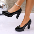 High Heels Shoes Women White Wedding Shoes Thick High Heels Fashion Party Pumps Footwear Black Red Big Size 35-42