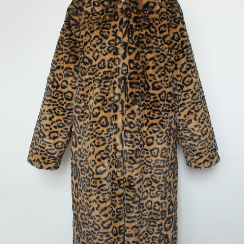 2026 Men Faux Fur Leopard Print Long Coat Full Sleeve Thick Warm Jackets Lapel Loose Streetwear Cardigan Jacket Autumn Winter