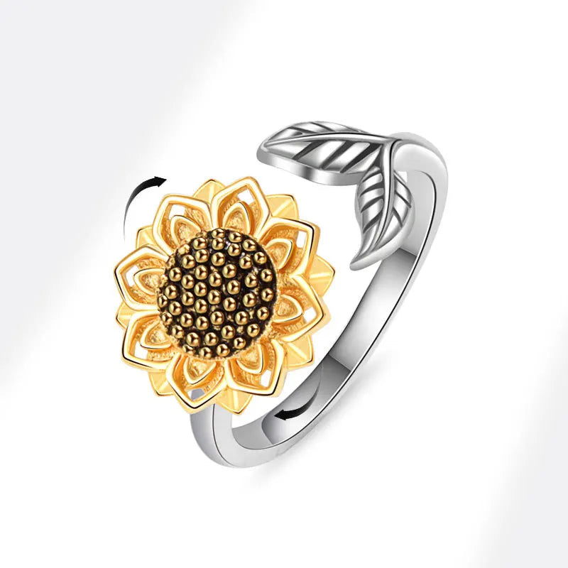 VENTFILLE 925 Sterling Silver Sunflower Diamond Zircon Rotatable Ring For Women Gift Relieve Stress Ring Jewelry Wholesale