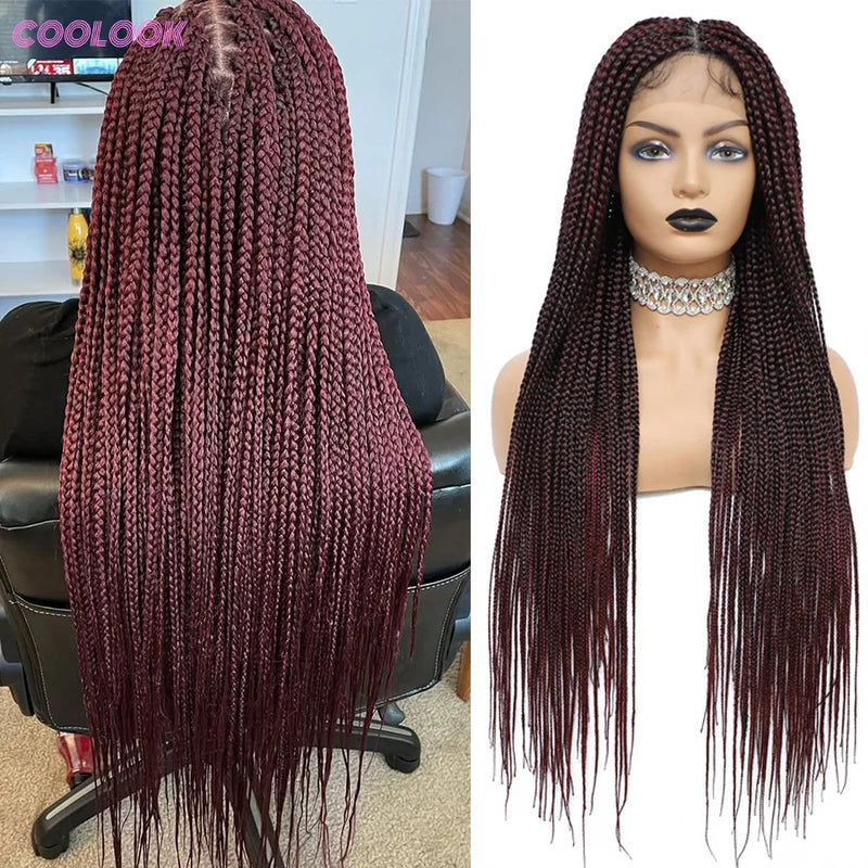 Cornrows Braided Wig Small Square Knotless Box Braids Wigs For Black Women With Baby Hair Synthetic Long 36Inches Braiding Hair