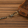 Men's Vintage Crazy Horse Leather Chain Wallet Genuine Leather Bifold Long Wallet Snap Card Holder Purse Zipper Coin Rfid Pocket