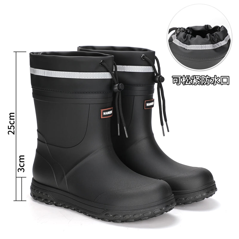 High Quality Men's Mid-Calf Rain Boots Anti-Slip Waterproof Thick Bottom Wear-Resistant Outdoor Fishing Shoes for All Seasons