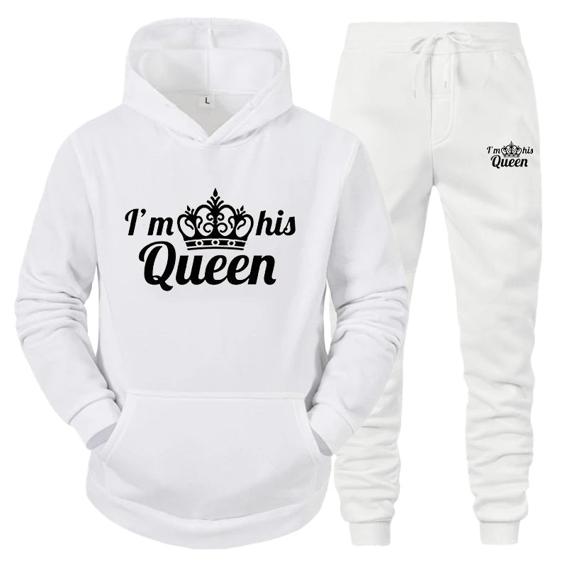 Lover Tracksuit Hoodies Printing QUEEN KING Couple Sweatshirt Plus Size Hooded Clothes Women Two Piece Set - View 19 | SAMAG