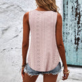 2024 New Summer Women's Hollow Out Breathable Sleeveless T-Shirt V-neck Vest Female  with Jacquard Cross Solid Strap Top
