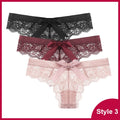 3 Pcs Woman Panties Sexy Lace Thong Underwear Lingerie Female T-back Temptation Low Waist Women Transparent G String