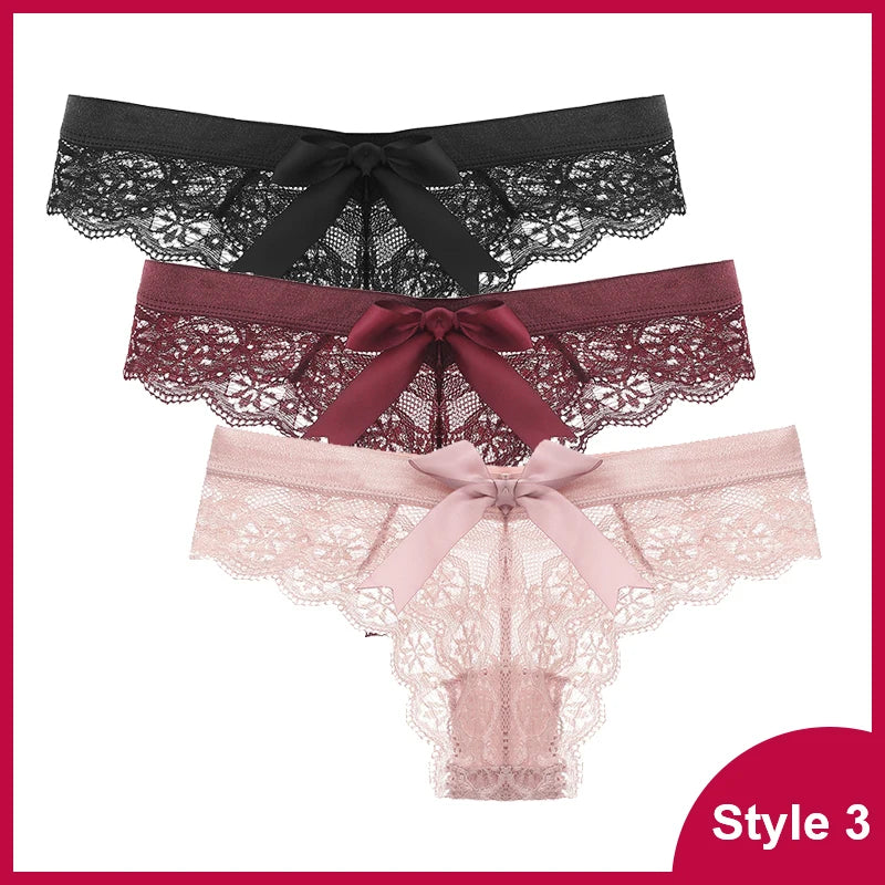 3 Pcs Woman Panties Sexy Lace Thong Underwear Lingerie Female T-back Temptation Low Waist Women Transparent G String