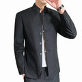 Black Stand-up Collar Men Retro Suit Jacket, Asian Size Slim-fit Blazer Coat, Single-Breasted Long-Sleeved Overcoat M-5XL