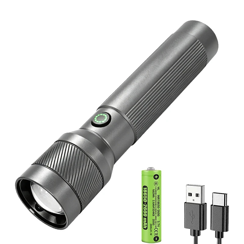 Tactical Zoomable LED Flashlight High Lumen 1200LM, USB - C - View 8 | SAMAG