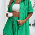 Long Sleeve Single breasted Top Broad legged Shorts Set Fashion Ladies Sexy Solid Suits 2024 Summer 2 Piece Outfits For Women