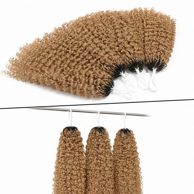 Premium Honey Blonde Highlight Human Hair Crochet Extensions Kinky Curly Deep Burmese Curl Pattern Feather Braids Pre Separated Miracle Knots Invisible Knotless Lightweight Soft Natural Looking Boho Hair
