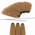 Premium Honey Blonde Highlight Human Hair Crochet Extensions Kinky Curly Deep Burmese Curl Pattern Feather Braids Pre Separated Miracle Knots Invisible Knotless Lightweight Soft Natural Looking Boho Hair