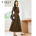 VIMLY Women's Two-Piece Set Elegant Hem Irregular Long Sleeve T-shirt Elastic Waist Long Skirt Fall Matching Outfit Female M8577